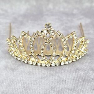 Gold Rhinestone Crown Tiara Clip Hair Bridal Accessories Fashion‎ Jewlery JB2-9